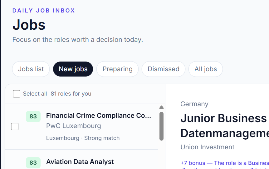 New jobs tab